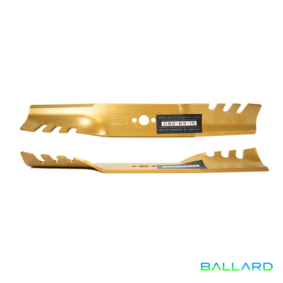 GOLD Hybrid  Mower Blades:  15.4" Long,  2.25" Wide, .65" Center Hole, Thickness- .203"(Two Spindles)